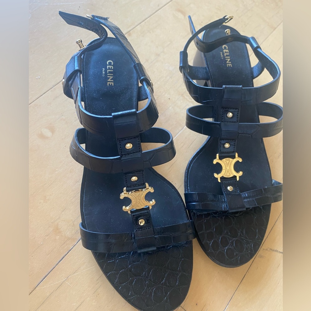 Celine Triomphe crocodile Sandals